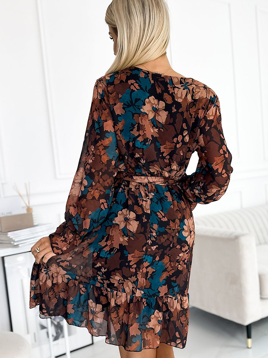 Beautiful Brown and Blue Flowers Cocktail dress - Venus Trendy Fashion Online