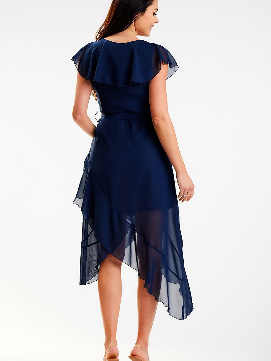 Elegant Asymmetrical Cut V-neck Daydress - Venus Trendy Fashion Online