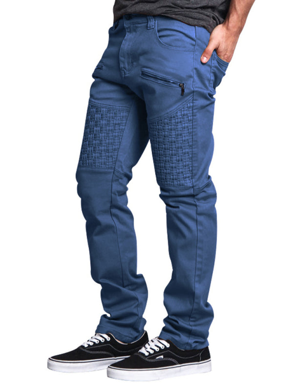 New workwear leather stitching thin men's straight-leg pants