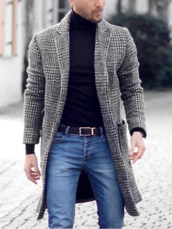 Men's native houndstooth youth woolen coat mid-length coat - Venus Trendy Fashion Online