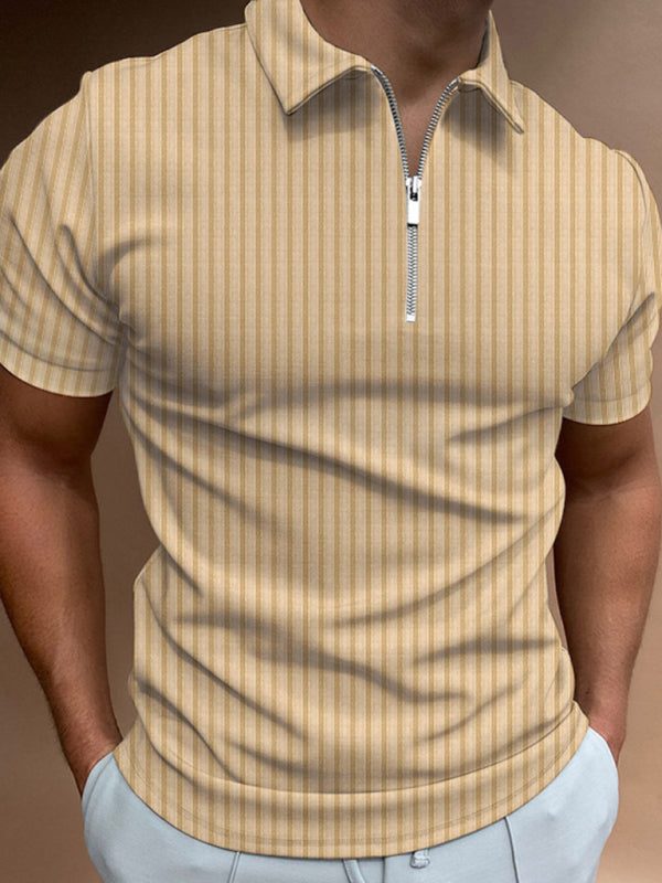 Men's new zipper striped short-sleeved lapel casual polo shirt - Venus Trendy Fashion Online