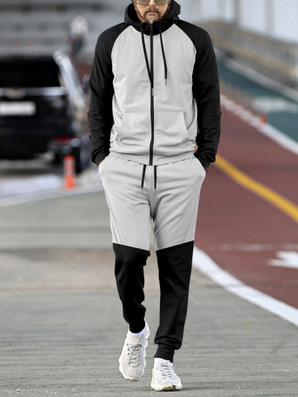 Men's new hooded sweatshirt with contrasting color casual sports suit - Venus Trendy Fashion Online