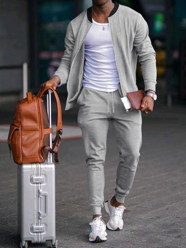 Men's new casual solid color baseball collar jacket suit - Venus Trendy Fashion Online