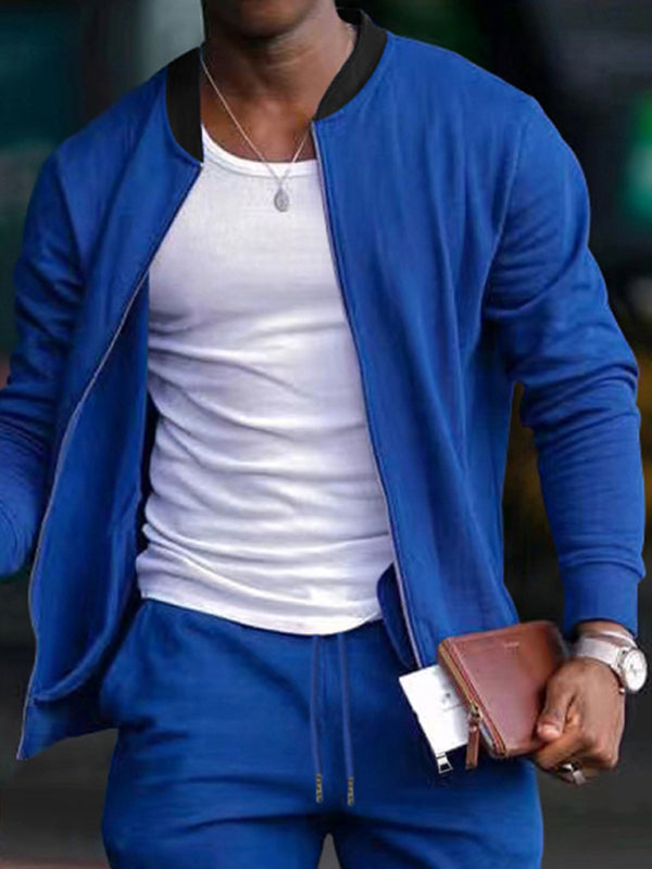 Men's new casual solid color baseball collar jacket suit - Venus Trendy Fashion Online
