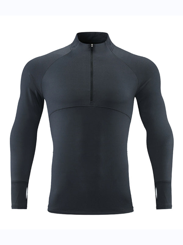 Men's long-sleeved quick-drying stand-up collar sports fitness top - Venus Trendy Fashion Online