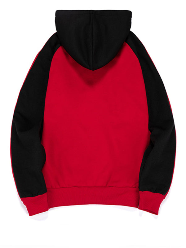 Men's casual contrasting color zipper cardigan hooded sweatshirt - Venus Trendy Fashion Online