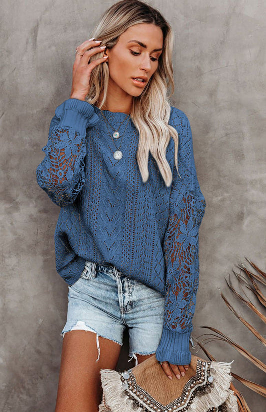 Women's Long Sleeve Cutout Petal Sleeve Sweater - Venus Trendy Fashion Online