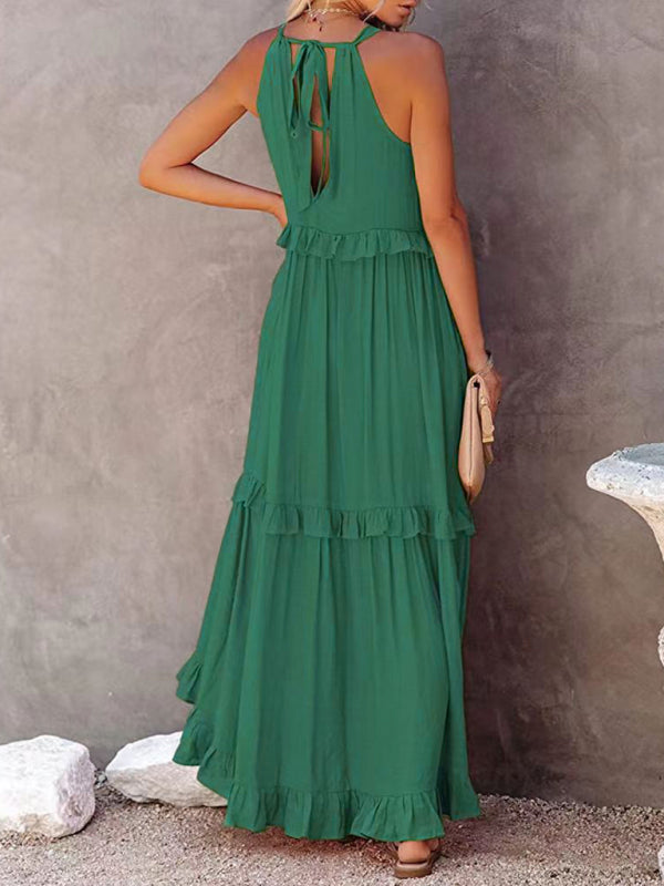 Women's Solid Color A-Line Sleeveless Long Dress - Venus Trendy Fashion Online