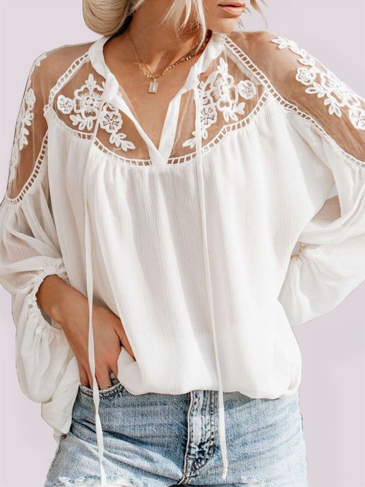 Sexy see-through V-neck lace shirt shirt - Venus Trendy Fashion Online