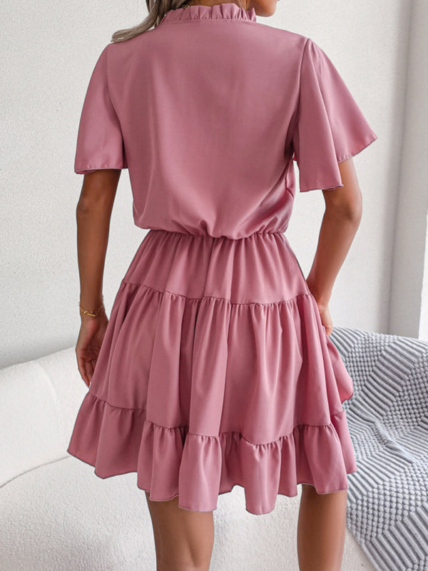 Women's Solid Color Lotus Leaf Swing A-Line Dress - Venus Trendy Fashion Online