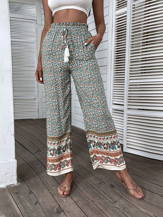 Women's Bohemian Ethnic Print Wide Leg Pants - Venus Trendy Fashion Online
