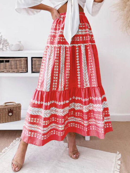 Women's Ethnic Style Irregular Stripe Printed Skirt - Venus Trendy Fashion Online