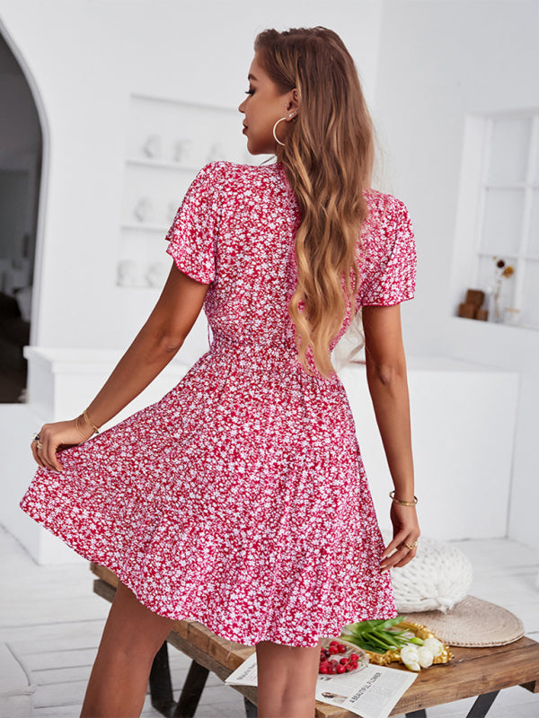 Leisure holiday wrapped chest floral temperament dress - Venus Trendy Fashion Online