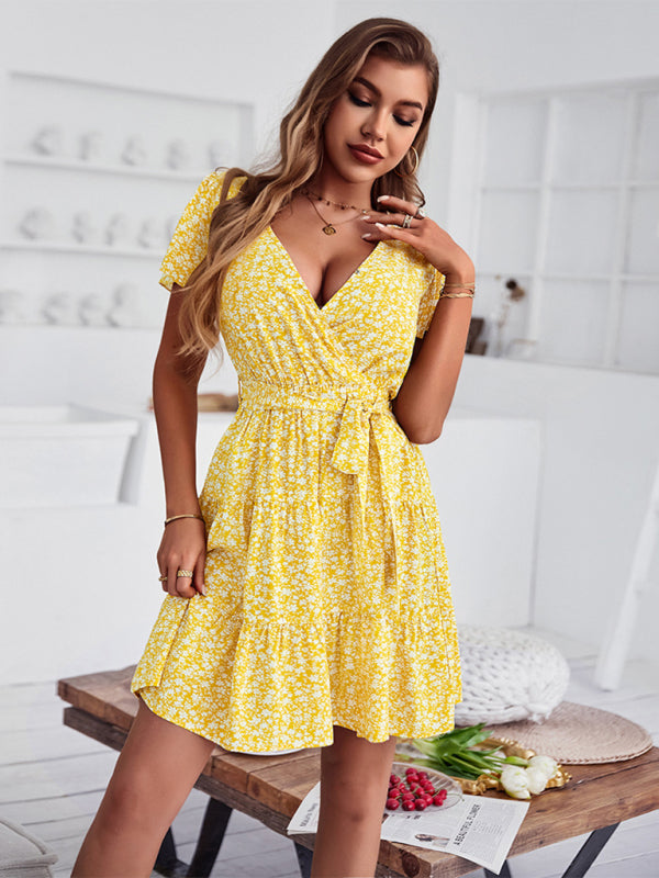 Leisure holiday wrapped chest floral temperament dress - Venus Trendy Fashion Online