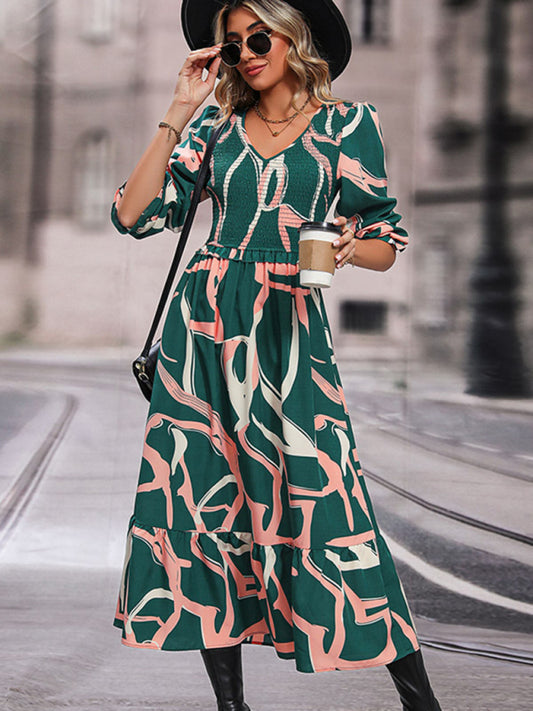Fashion Ladies Printed Long Sleeve Dress - Venus Trendy Fashion Online