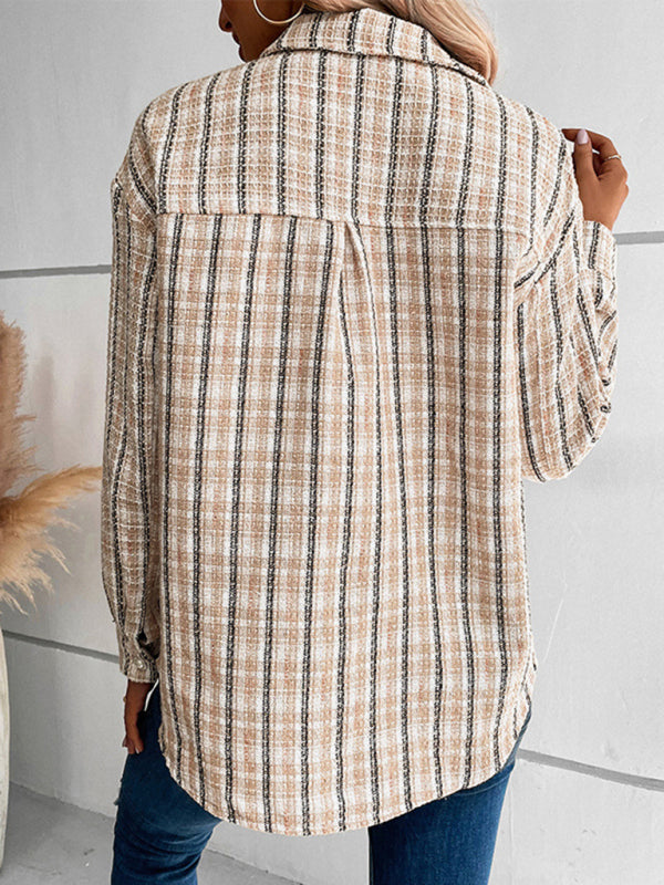 Women's autumn and winter long-sleeved plaid shirt outerwear - Venus Trendy Fashion Online