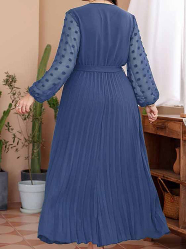 New large size elastic waist jacquard patchwork dress