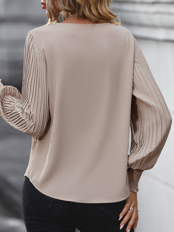 New women's long sleeve solid color V-neck shirt