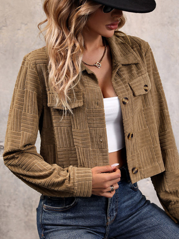 Fashion Women's Solid Color New Corduroy Short Jacket