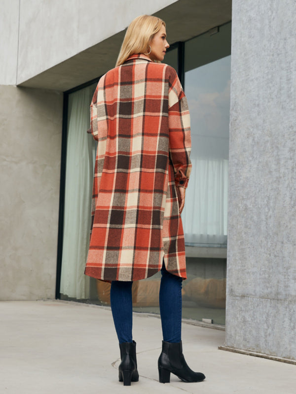 Women's Leopard Plaid Print Plush Stitching Contrast Color Warm Long Sleeve Jacket