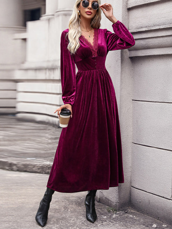 New women's velvet waist knitted long-sleeved dress - Venus Trendy Fashion Online