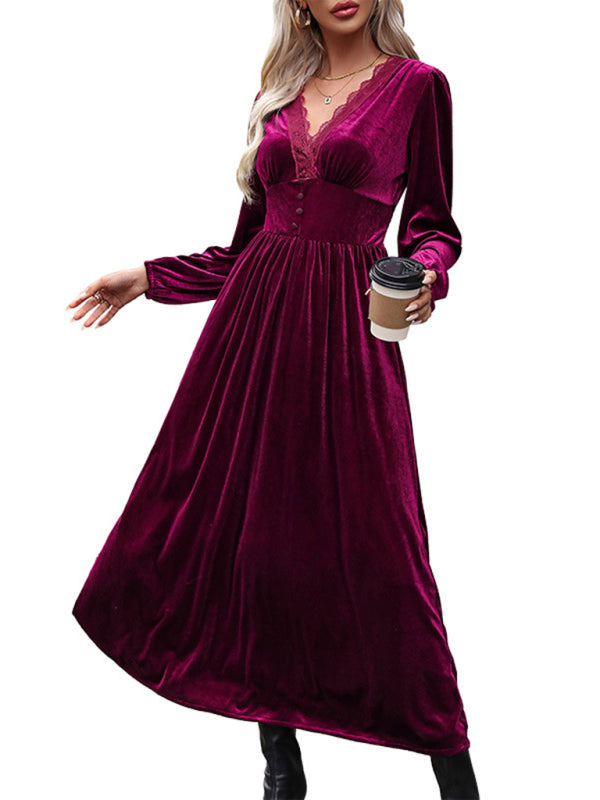 New women's velvet waist knitted long-sleeved dress - Venus Trendy Fashion Online