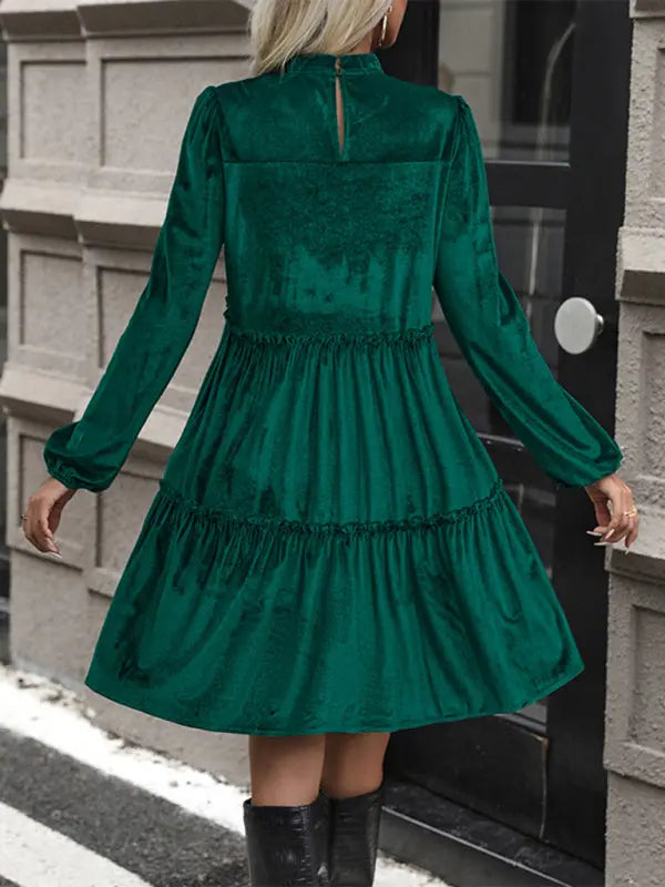New women's green velvet long sleeve dress - Venus Trendy Fashion Online