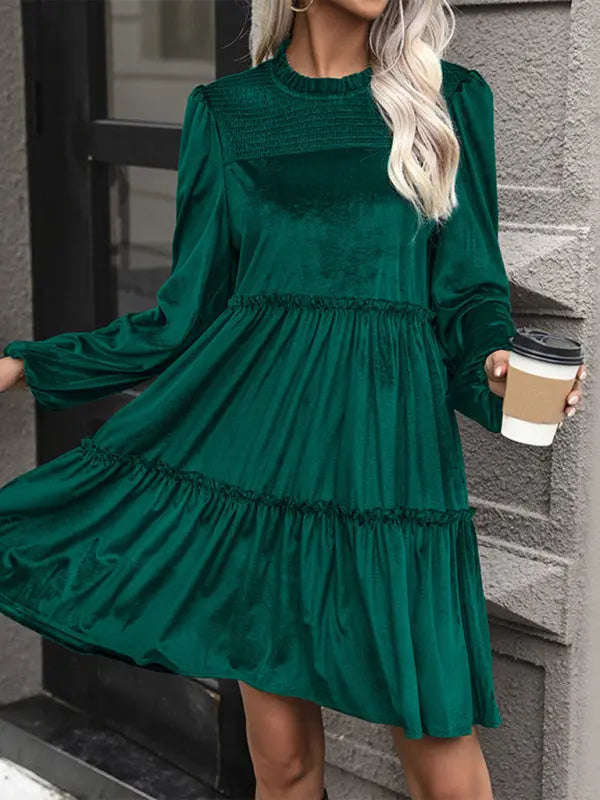 New women's green velvet long sleeve dress - Venus Trendy Fashion Online