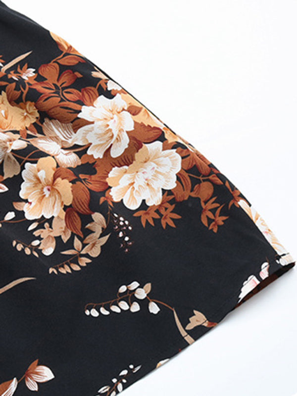 Women's Ruffle Belt Printed Autumn Dress - Venus Trendy Fashion Online