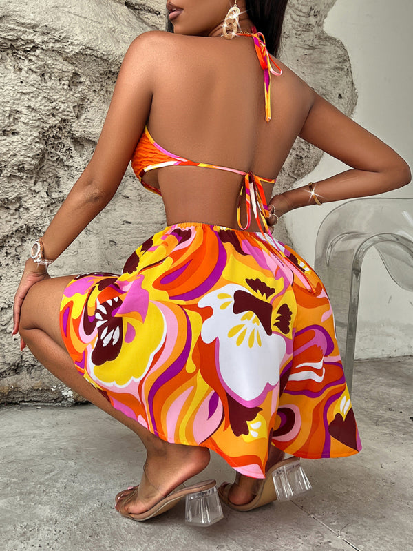Summer Hollow Bright Color Halter Jumpsuit - Venus Trendy Fashion Online