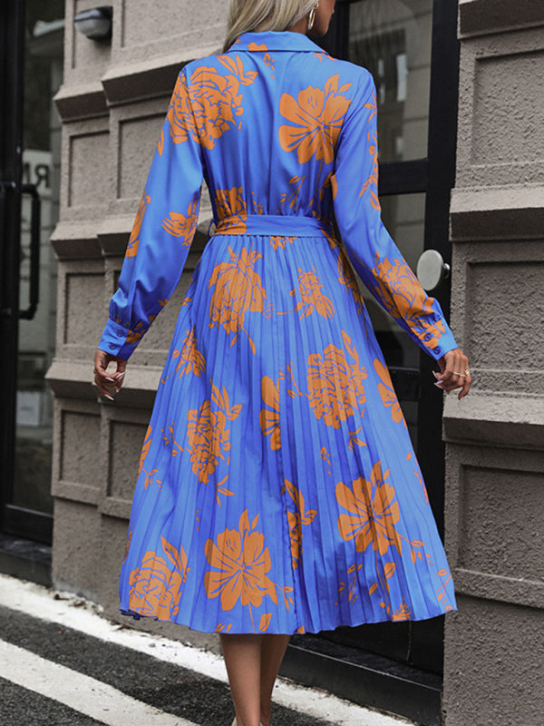 New Women's Floral Contrast Print Waist V-Neck Dress - Venus Trendy Fashion Online