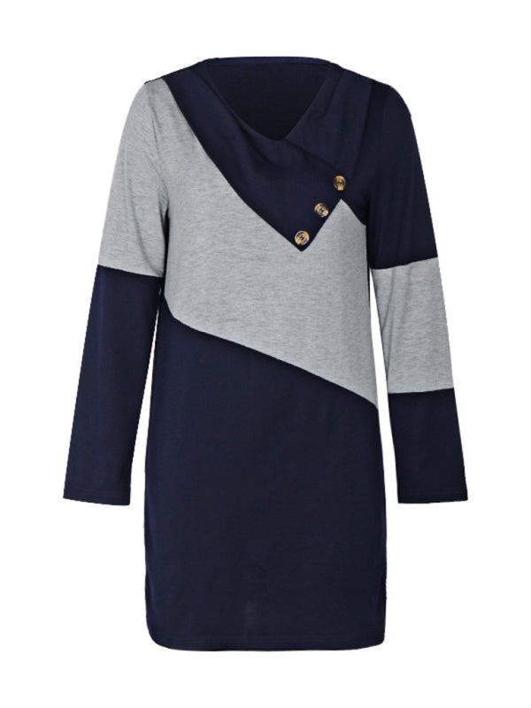 New women's casual color block long sleeve sweatshirt dress - Venus Trendy Fashion Online
