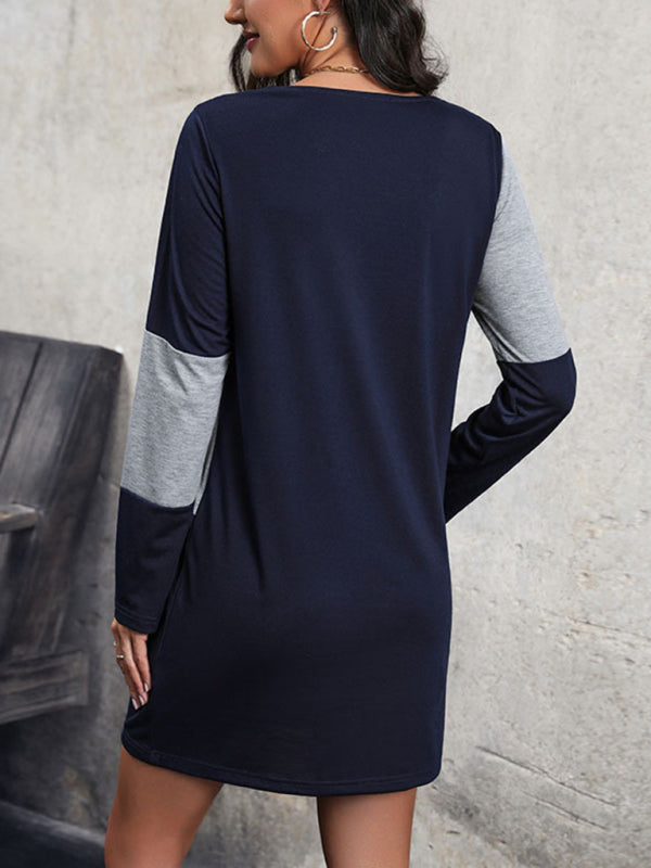 New women's casual color block long sleeve sweatshirt dress - Venus Trendy Fashion Online