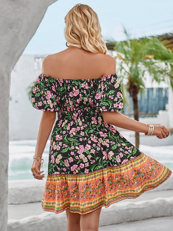 Bohemian beach one-shoulder printed dress - Venus Trendy Fashion Online