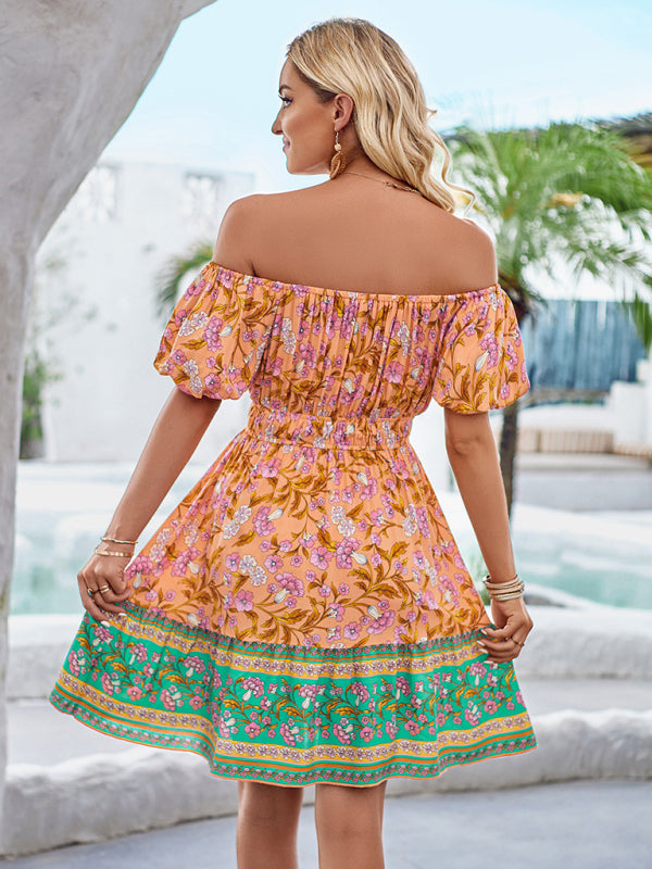 Bohemian beach one-shoulder printed dress - Venus Trendy Fashion Online
