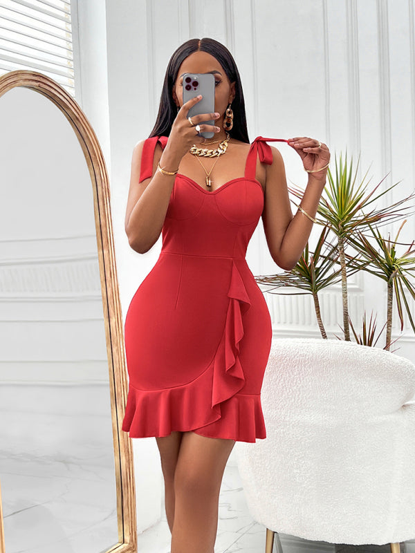 V-neck sleeveless solid color slim fit hip-hugging dress for women - Venus Trendy Fashion Online