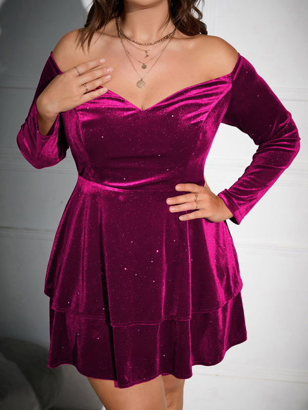 Plus size deep V waist dress sexy velvet ball gown dress - Venus Trendy Fashion Online