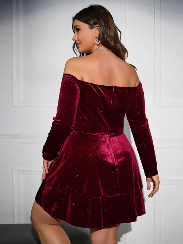 Plus size deep V waist dress sexy velvet ball gown dress - Venus Trendy Fashion Online