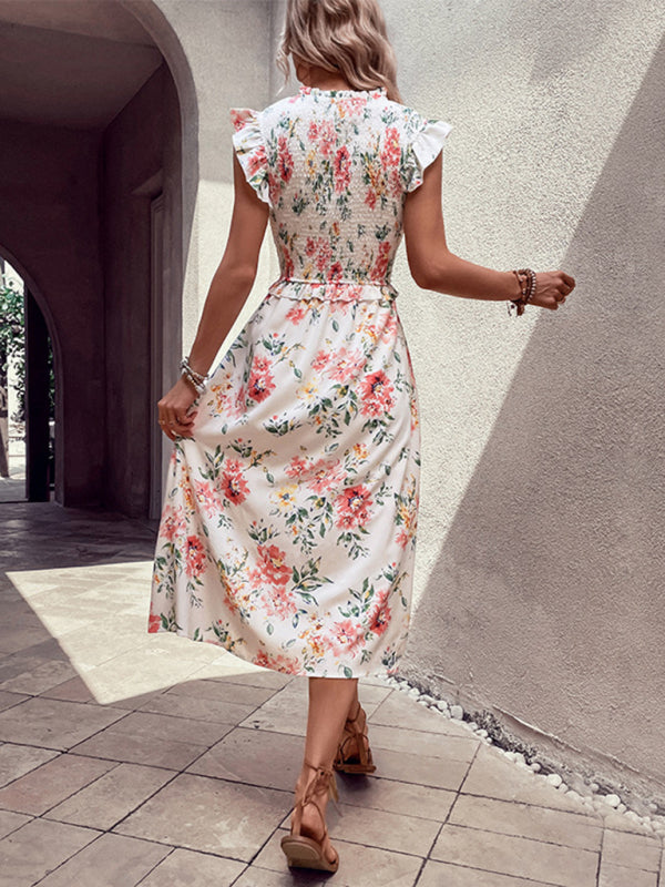 Women's new ruffled sleeveless white printed dress - Venus Trendy Fashion Online