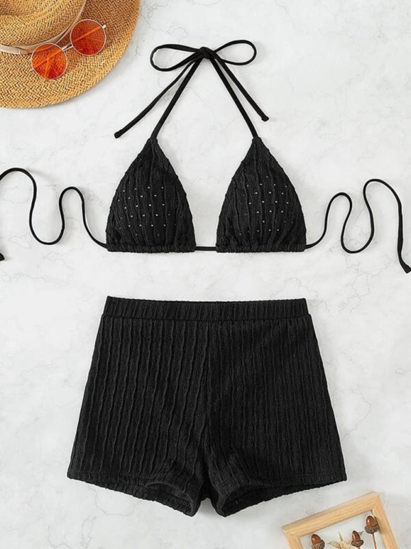 Feminine lace-up textured two-piece bikini - Venus Trendy Fashion Online