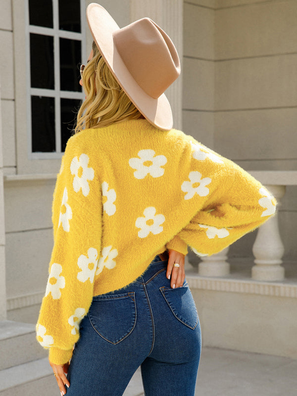 Women's short colorful sweater floral sweater - Venus Trendy Fashion Online