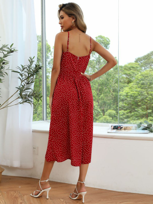 Women's new polka-dot lace-up bow A-line suspender dress - Venus Trendy Fashion Online
