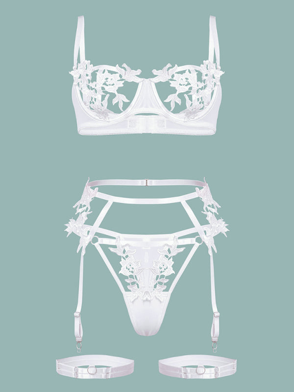 New sexy embroidered flower hollow sexy webbing underwire sexy lingerie set - Venus Trendy Fashion Online