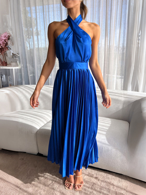Women's halter neck pleated elegant dress - Venus Trendy Fashion Online