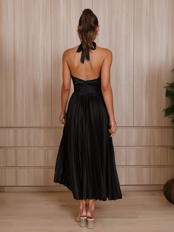 Women's halter neck pleated elegant dress - Venus Trendy Fashion Online