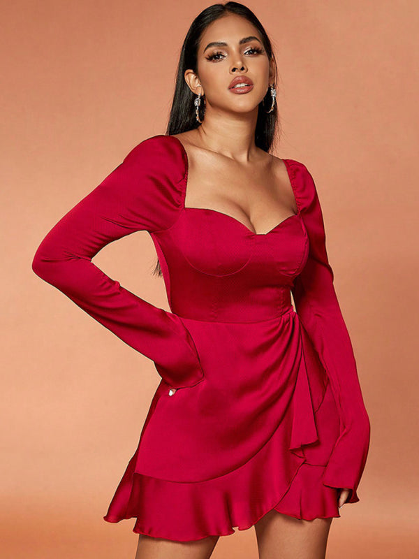 Women's Sexy Bell Sleeve Ruffle Dress - Venus Trendy Fashion Online