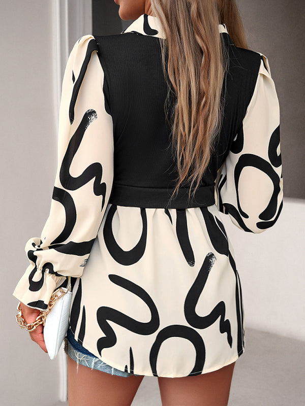 Women's Lapel Collar Elegant Commuting Spliced Long Sleeve blouse - Venus Trendy Fashion Online