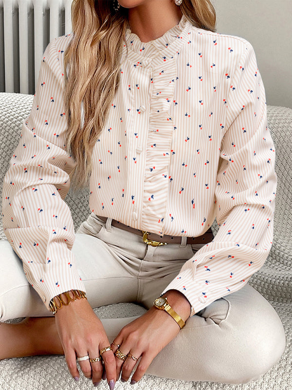 Women's elegant commuter striped long-sleeved blouse - Venus Trendy Fashion Online