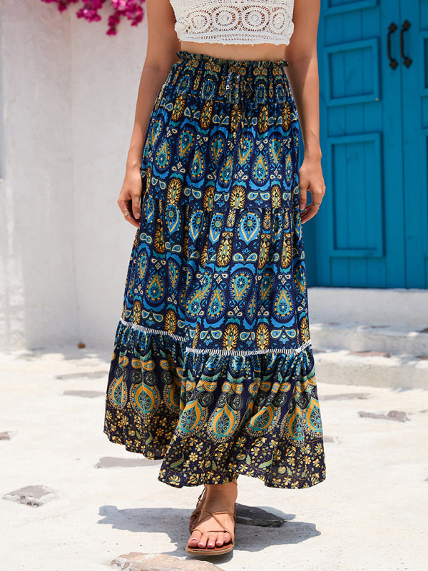 New Women's Bohemian Hollow Printed Patchwork Skirt - Venus Trendy Fashion Online