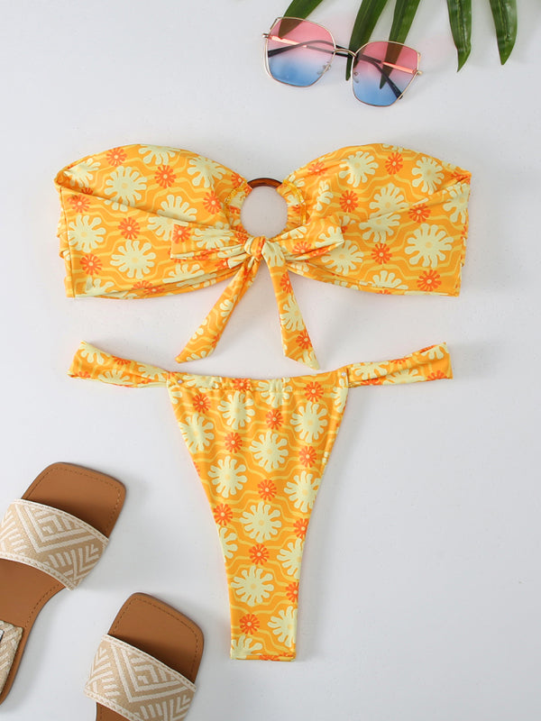 New floral plaid print bandeau bikini - Venus Trendy Fashion Online